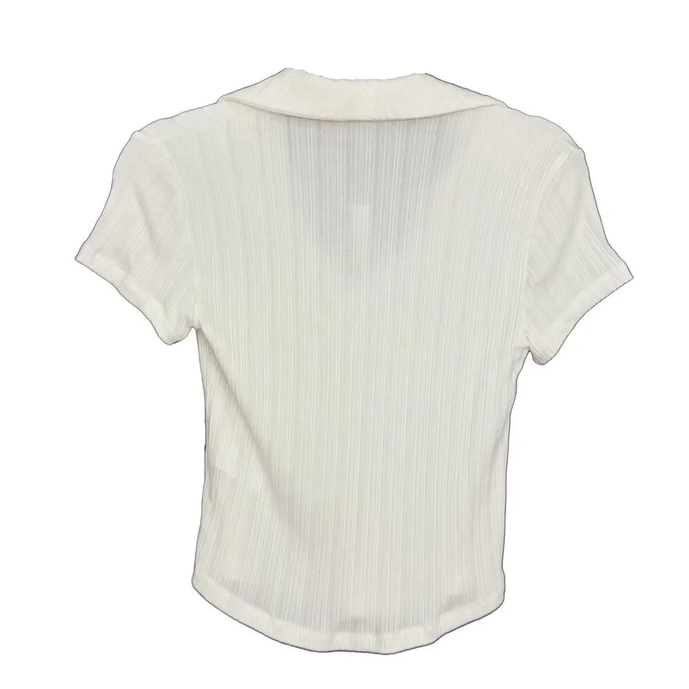 MADEWELL Ribbed V-Neck Polo Top XL Lighthouse White Slim Fit Short Sleeve B51 - Picture 3 of 5